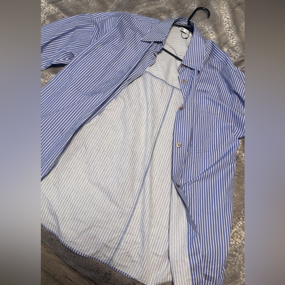 Zara Classic Blue and White Striped Blouse